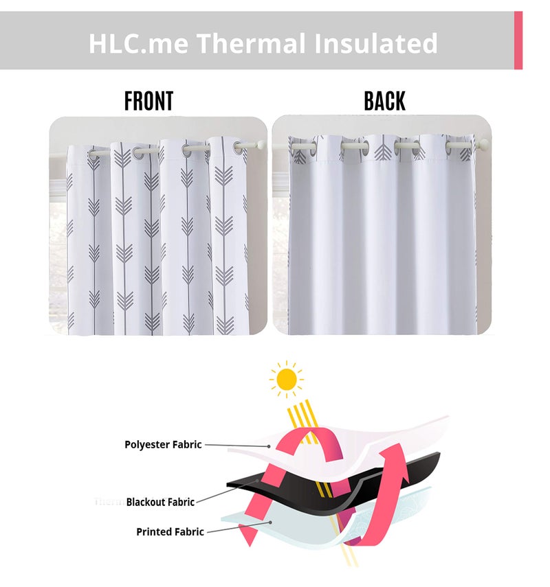 HLC.ME Arrow Printed Privacy Blackout Energy Efficient Room Darkening Thermal Grommet Window Curtain Drape Panels for Kids Bedroom - Set of 2 - Platinum White/Grey - 84" inch Long - Image 3